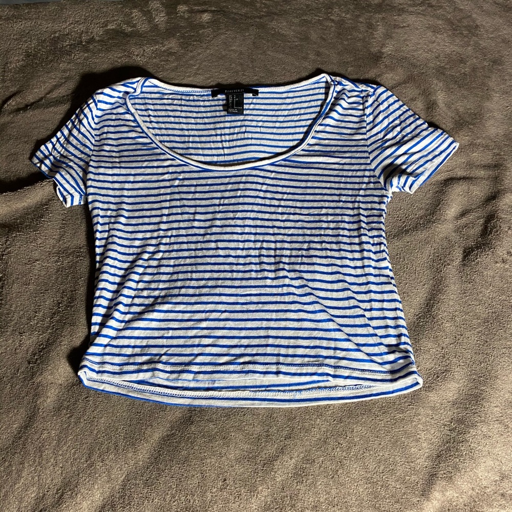 Blue and White Forever 21 Crop Top